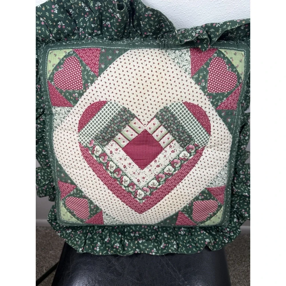 Vintage Handmade Ruffle Throw Lounge Pillow Cottage Core Patchwork  Design